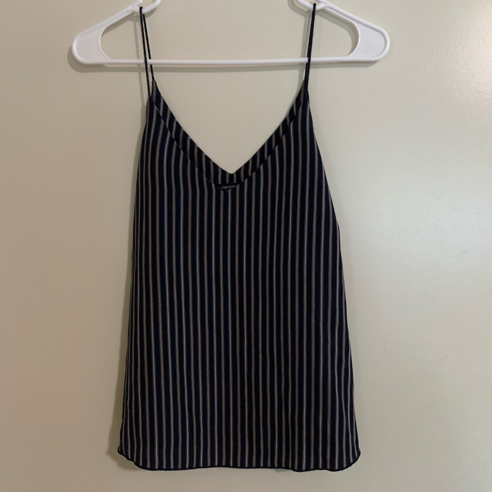 Forever 21 S Striped Blue, Tan, and White Tank Top Blouse